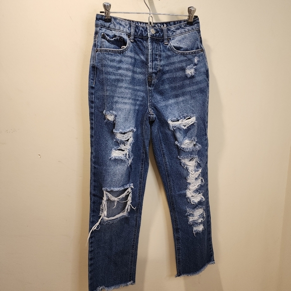 Vanilla Star 90s Boyfriend Straight Leg Medium Blue Jeans Distressing Size 3 - Picture 1 of 13